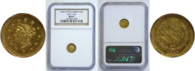 1870. NGC. MS-61. California Fractional Gold.