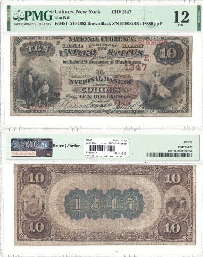 1882. $10. PMG. F-12. NY. Cohoes. Charter 1347.