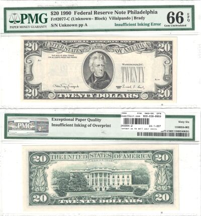 1990. $20. PMG. Gem-66. EPQ. Federal Reserve Note.