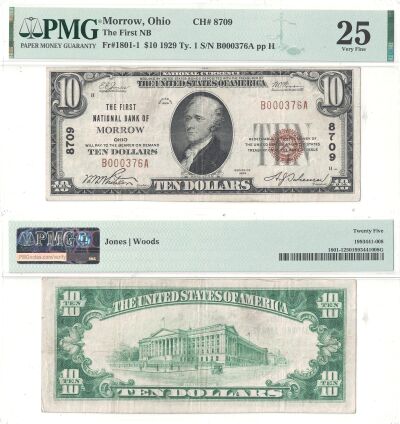 1929. $10. PMG. VF-25. OH. Morrow. Charter 8709.