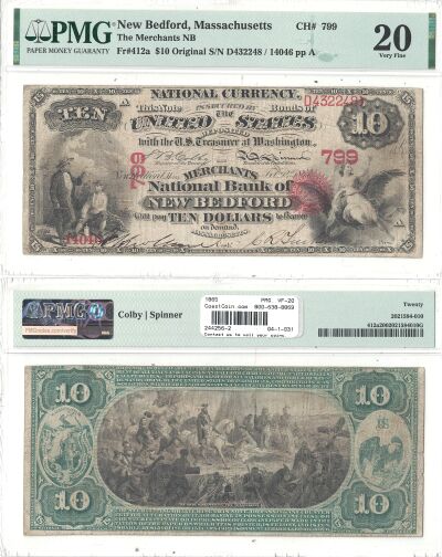 1865. $10. PMG. VF-20. MA. New Bedford. Charter 79