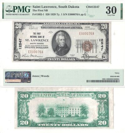 1929. $20. PMG. VF-30. SD. St. Lawrence. Charter 1