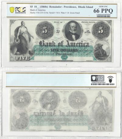 1860's. $5. PCGS. Gem-66. PPQ. RI.