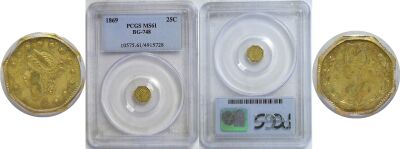1869. PCGS. MS-61. California Fractional Gold.