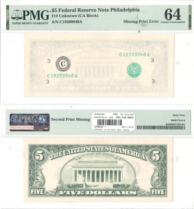 Undated. $5. PMG. Ch Unc-64. Federal Reserve Note.