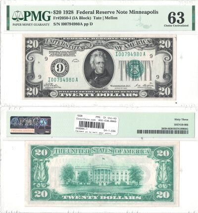 1928. $20. F-2050-I. PMG. Ch Unc-63. Federal Reser