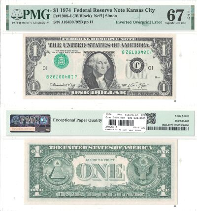 1974. $1. PMG. Superb-67. EPQ. Federal Reserve Not