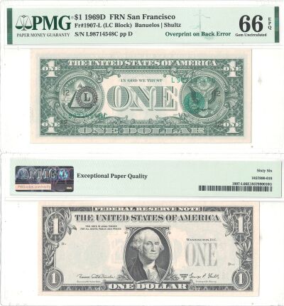 1969-D. $1. PMG. Gem-66. EPQ. Federal Reserve Note