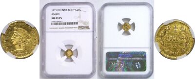 1871. NGC. MS-63. PL. California Fractional Gold.