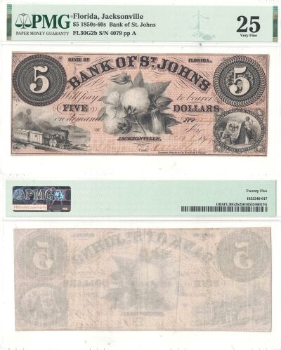 1850-60's. $5. PMG. VF-25. FL.