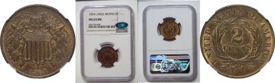 1864 Large Motto. NGC. MS-65. BN.