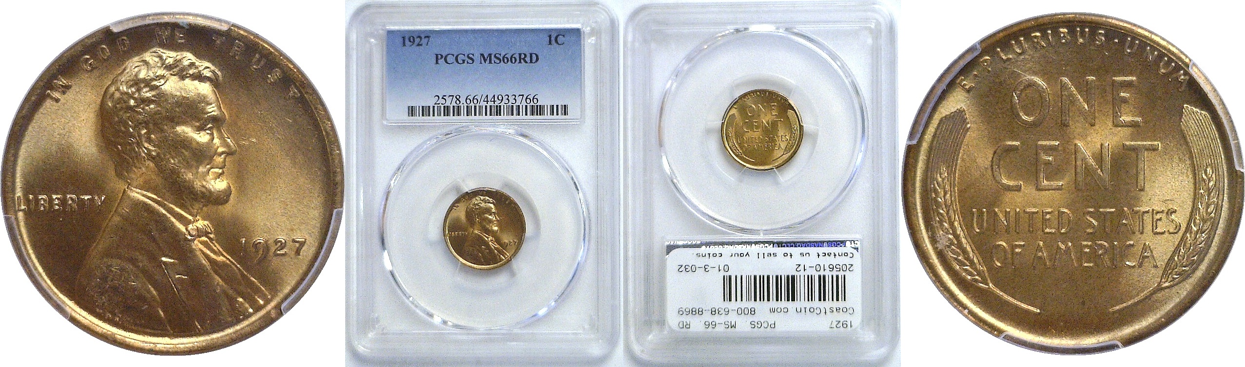 1927. PCGS. MS-66. RD. | Lincoln Cent | Coast to Coast Coins
