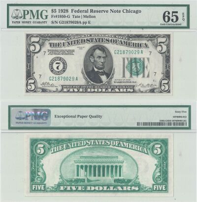 1928. $5. F-1950-G. PMG. Gem-65. EPQ. Federal Rese