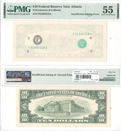 Undated. $10. PMG. AU-55. Federal Reserve Note.