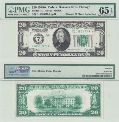 1928-A. $20. F-2051-G. PMG. Gem-65. EPQ. Federal R