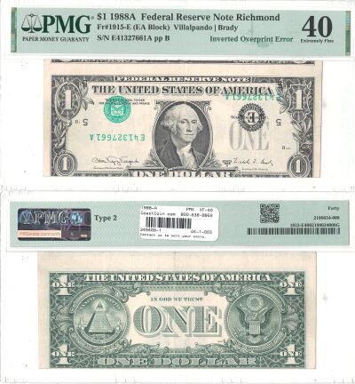 1988-A. $1. PMG. XF-40. Federal Reserve Note.