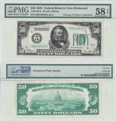 1928. $50. F-2100-E. PMG. Ch AU-58. EPQ. Federal R